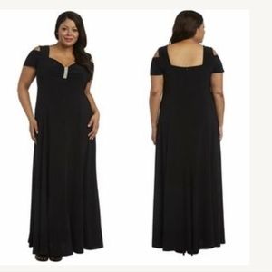 New! R&M RICHARDS Cold-Shoulder Gown Black Dress Plus Size Rhinestone Trim